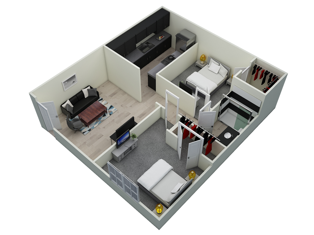 Floor plan for 2 beds, 1 bath, 800 sqft